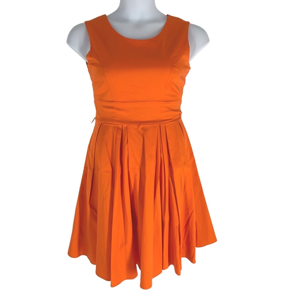 Calvin Klein Size 4 Orange Fit Flare Sleeveless  Dress Cotton Stretch Comfort